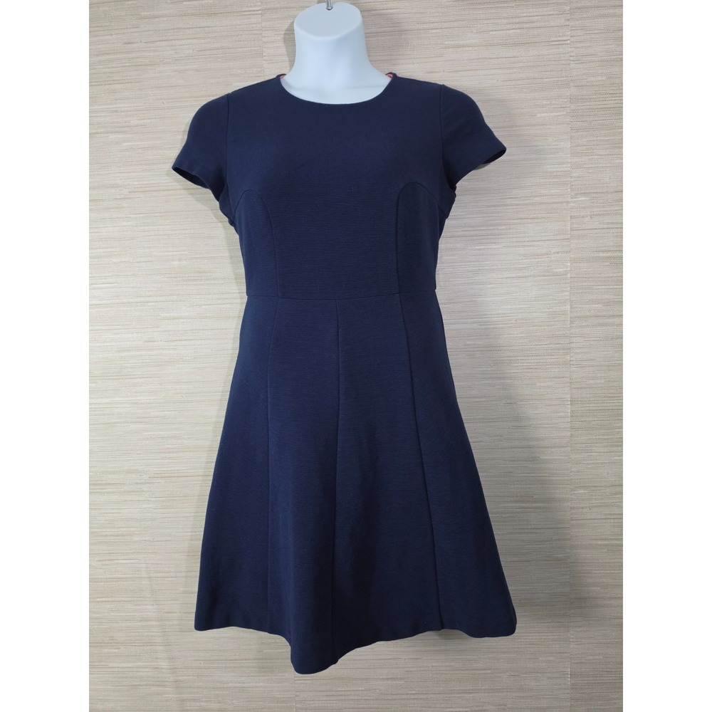 Boden Maggie Ottoman Dress Womens 8R Blue Ribbed Fit Flare Short Sleeve Midi